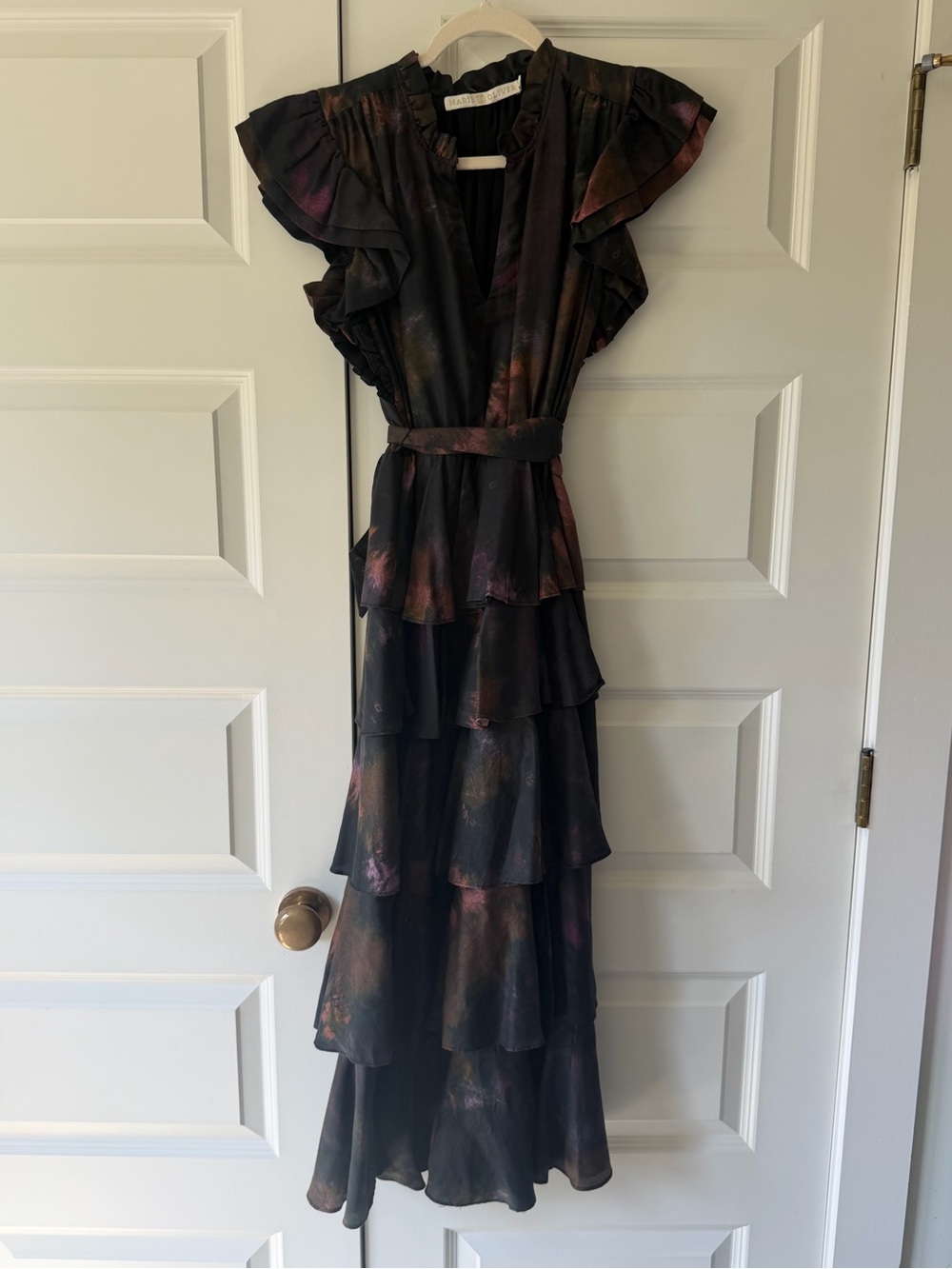 Marie Oliver Black Maxi Dress with Subtle Purple and Bronze Accents